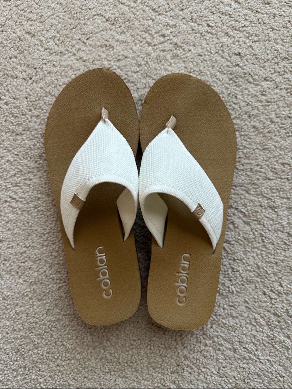 Cobian White and Tan Women’s Thong Sandals